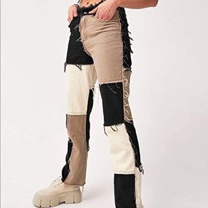 Patchwork high wasted distressed pants